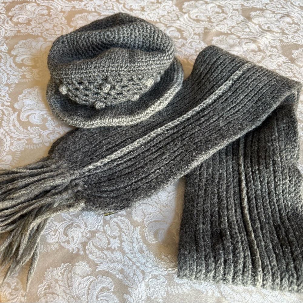 Gray Knit Scarf and Hat Set